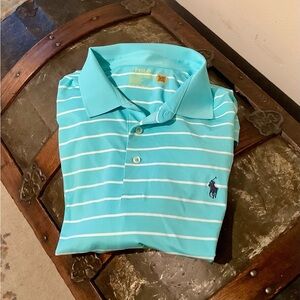 Polo by Ralph Lauren Light Blue Striped Performance Polo Shirt Sz XL